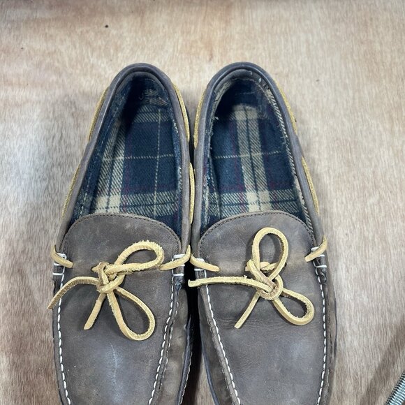 LL Bean Leather Slippers Mens Size 9 Brown Lined Moccasin